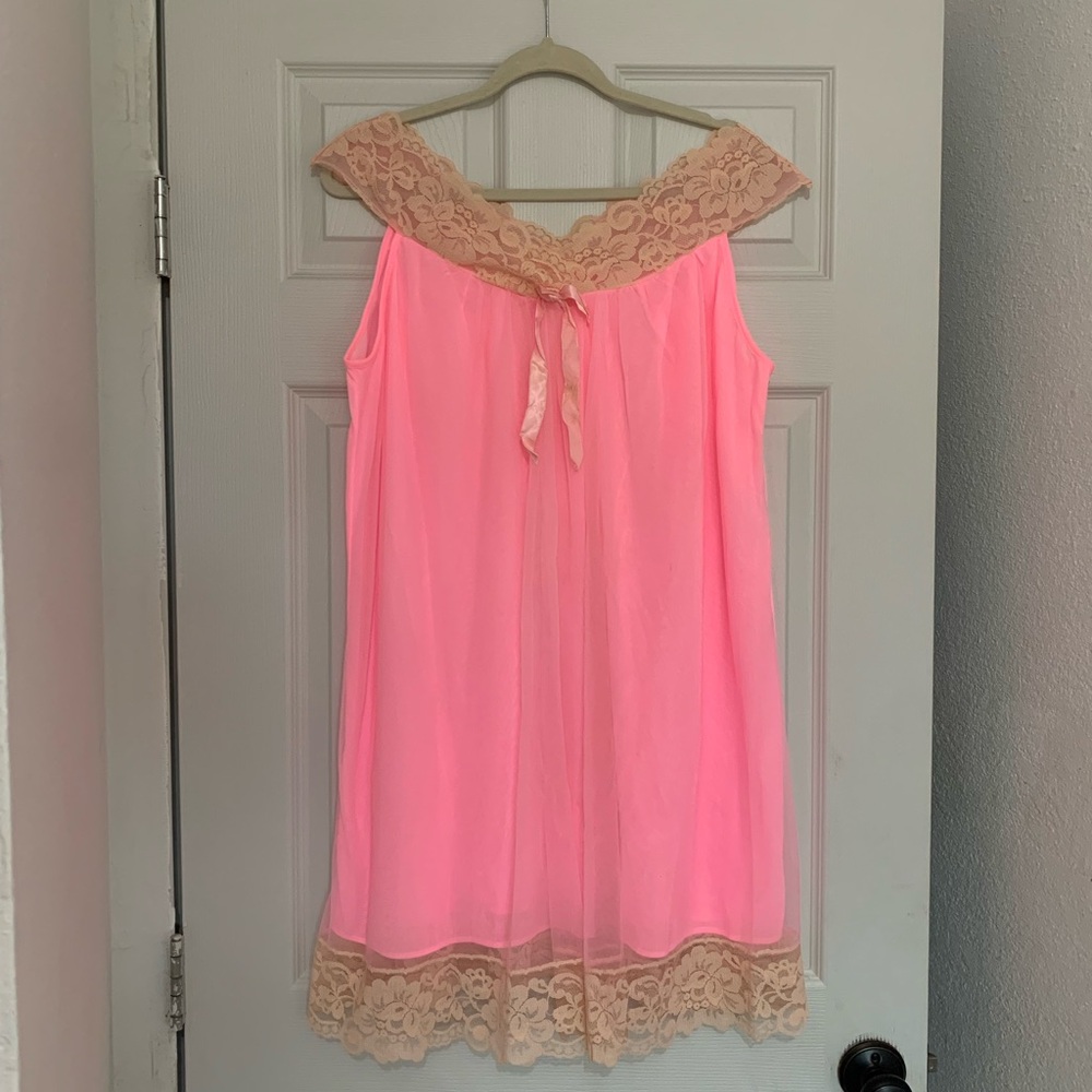 neon pink lace trim slip size large